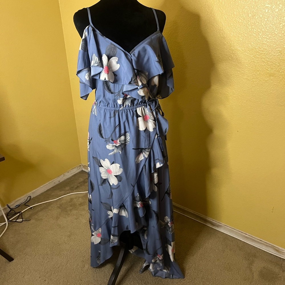 Blue Floral Ruffle Maxi Dress - Picture 4 of 11